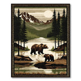 Grizzly Mother Cub Moonlit Mountain Lake Rug