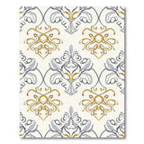Elegant Gold Silver Floral Damask Area Rug