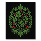 Red Berry Green Leaf Oval Wreath Area Rug