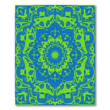 Mystical Green Frog Mandala Blue Area Rug