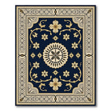 Navy Persian Area Rug with Gold Floral Medallion