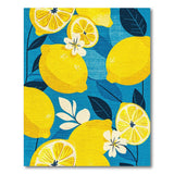 Washable Vibrant Lemon Citrus Area Rug Teal & Yellow Low Pile Non-Slip
