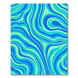 Blue Teal Swirling Waves Abstract Area Rug