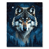 Moonlit Wolf Midnight Forest Geometric Rug