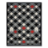 Black White Grey Diamond Geometric Area Rug with Red Accents