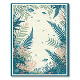 ODIKA Washable Botanical Ocean Fern Rug - Teal & Coral Vintage Aquatic Low Pile Area Rug