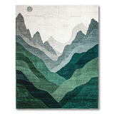 Layered Mountain Peaks Green Abstract Area Rug