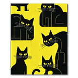 Yellow Playful Black Cats on Vibrant Yellow Area Rug