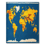 World Map Area Rug Blue Oceans Golden Continents