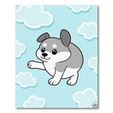 Cute Cartoon Grey Puppy Clouds Area Rug