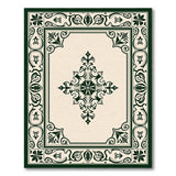 Beige and Neutral Ornate Green Floral Frame Area Rug