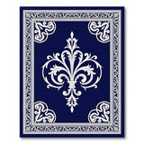 Blue and Teal Navy Blue Fleur-de-Lis Ornate Area Rug