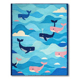 Playful Whales Ocean Waves Area Rug