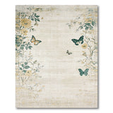 Distressed Vintage Beige Rose Butterfly Rug