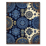 Tribal Tiki Masks Blue Teal Area Rug
