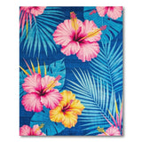 ODIKA Tropical Hibiscus Pink & Blue Floral Washable Low Pile Area Rug
