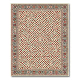 Red Geometric Persian Area Rug with Navy Border
