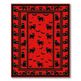 Spooky Black Cat Bat Halloween Red Rug