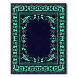 Teal Floral Border Navy Persian Area Rug