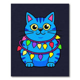 Playful Blue Cartoon Cat with Colorful Heart Lights Rug