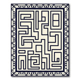 Intricate Black White Maze Labyrinth Area Rug