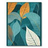 Teal and Orange Abstract Leaf Area Rug