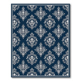 Elegant Navy Damask Lotus Area Rug