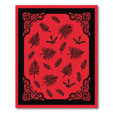 Red Palm Leaf Silhouette Area Rug with Tribal Border