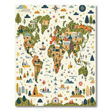 Whimsical Illustrated World Map Area Rug