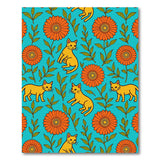 Playful Yellow Cats Orange Daisies Teal Area Rug