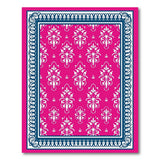 Pink Damask Floral Area Rug with Navy Border