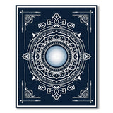 Navy Mandala Area Rug with Glowing Orb