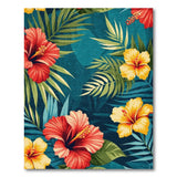 ODIKA Tropical Red & Yellow Hibiscus Washable Rug - Low Pile Non-Slip Floral Area Rug
