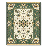 ODIKA Vintage Traditional Floral Washable Area Rug, Green/Cream Low Pile Non-Slip