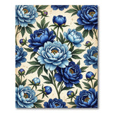 Blue and Teal Vintage Blue Peony Floral Area Rug