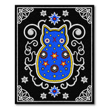 Starry Blue Cat Folk Art Area Rug