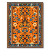 Vibrant Orange Persian Area Rug with Blue Motifs
