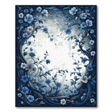 Washable Elegant Blue Botanical Floral Area Rug - Low Pile & Non-Slip