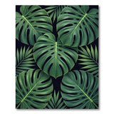 Vibrant Green Monstera Leaves Area Rug on Black