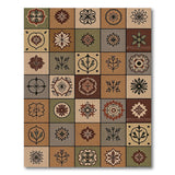 ODIKA Washable Vintage Mosaic Medallion Area Rug - Low Pile Non-Slip Folk Art Pattern