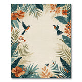Teal Hummingbird Hibiscus Leaf Area Rug