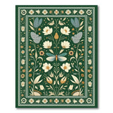 Emerald Green Botanical Floral Rug with Butterflies