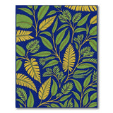 ODIKA Washable Navy Blue Tropical Leaf Area Rug - Low Pile Non-Slip Botanical Carpet