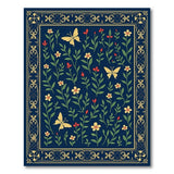 Navy Floral Butterfly Area Rug with Gold Border