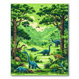 Vibrant Green Dinosaur Jungle Kids Area Rug