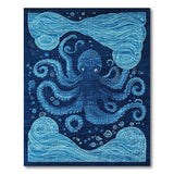 ODIKA Blue Octopus Nautical Washable Area Rug - Low Pile Non-Slip, Pet & Kid Friendly