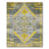 Yellow Grey Distressed Tribal Area Rug