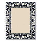 Ornate Navy Ivory Border Beige Area Rug