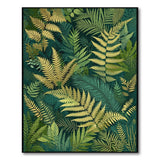 ODIKA Washable Dark Green & Gold Botanical Fern Area Rug - Low Pile, Non-Slip, Pet Friendly