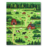 Lush Green Farm Pasture Rug with Cows Barns